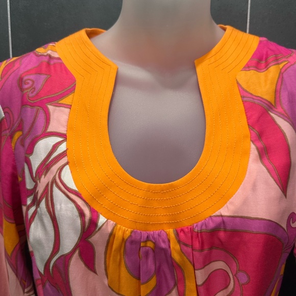 Trina Turk x Banana Republic Pink Orange Swirl Long Sleeve Shift Dress Small - Picture 2 of 13